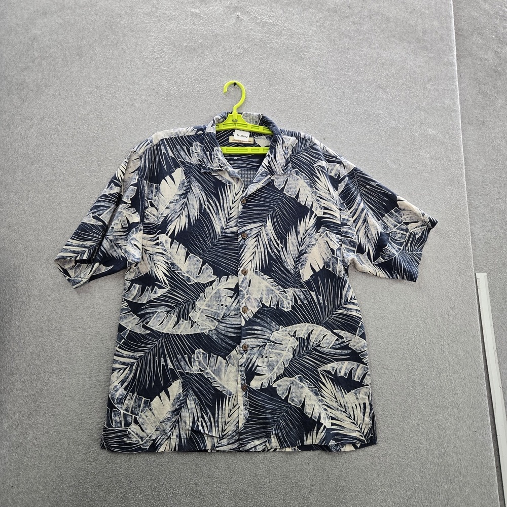 Tommy Bahama Men Button Up Shirt L Navy Silk Floral Hawaiian Shirt Coastal Beach